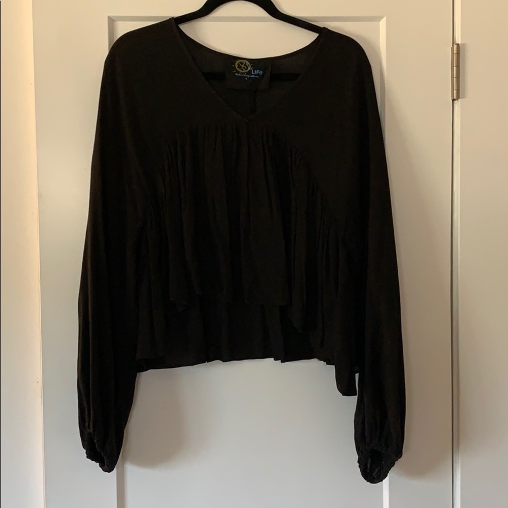 Planet Blue long bubble sleeve crop top